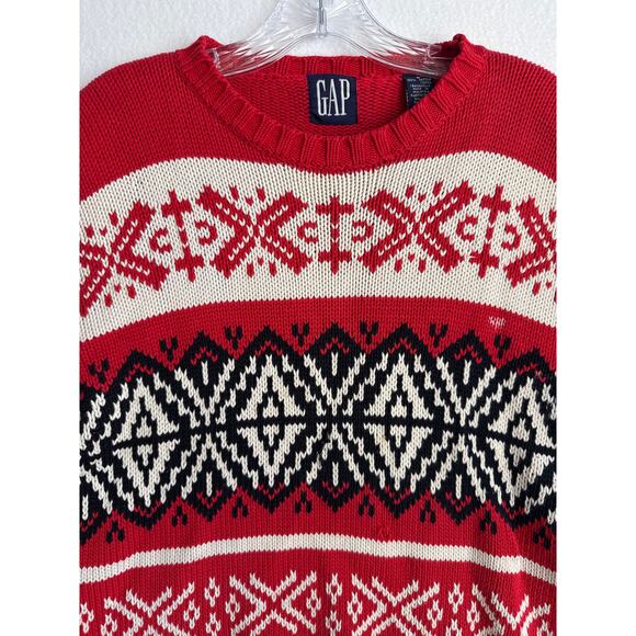 Vintage GAP Fair Isle Nordic Sweater Red Black Cream 90s Y2K hoilday large - Picture 4 of 11